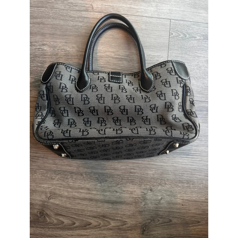 Dooney & Bourke DB Monogram Satchel Black Grey Canvas Leather Trim Shoulder Bag